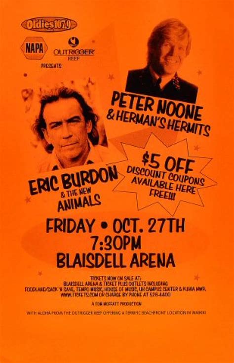 Peter Noone Vintage Concert Poster From Blaisdell Arena Oct 27 2000