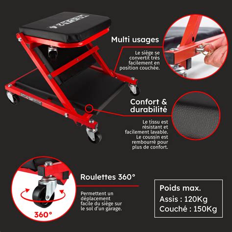 Chariot de garagiste et siège mécanicien 2 en 1