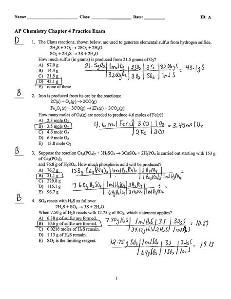 Chapter 4 Practice Test Answer Key Name Class Date ID A AP