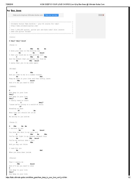 How Deep Is Your Love Chords Ver 4 By Bee Gees At Ultimate Guitar Pdf