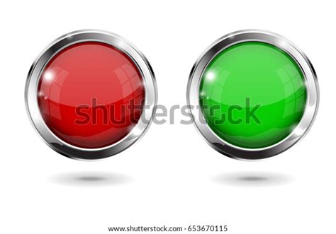 Red Green Shiny 3d Buttons Round Stock Vector Royalty Free 653670115