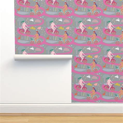 Nude Gals Bike Riding Wallpaper Spoonflower Wallpaper Spoonflower Washable Paint