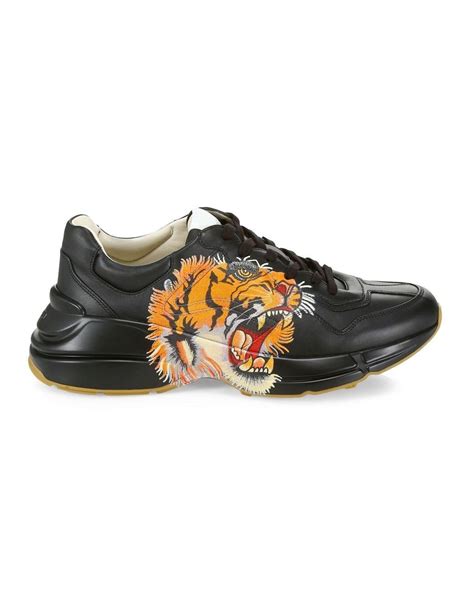 Gucci Rhyton Leather Sneaker With Tiger In Black For Men Lyst