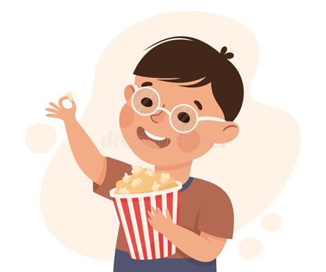 Lindo Niño Comiendo Popcorn Dibujo Vectorial Ilustración del Vector