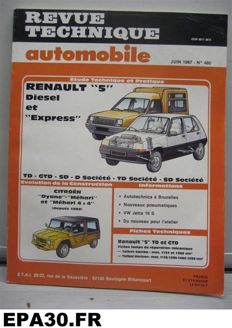 Revue Technique Automobile Renault 5 Et Express Diesel Td Gtd Sd D Societe Td Societe Sd Societe