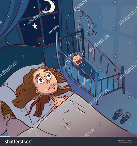 Tired Mother Cant Sleep Because Her Stock Vector (Royalty Free ...