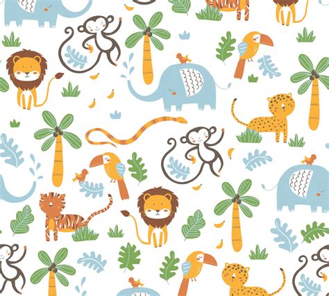 Wallpaper Kids Jungle Animals white colourful 38115-2