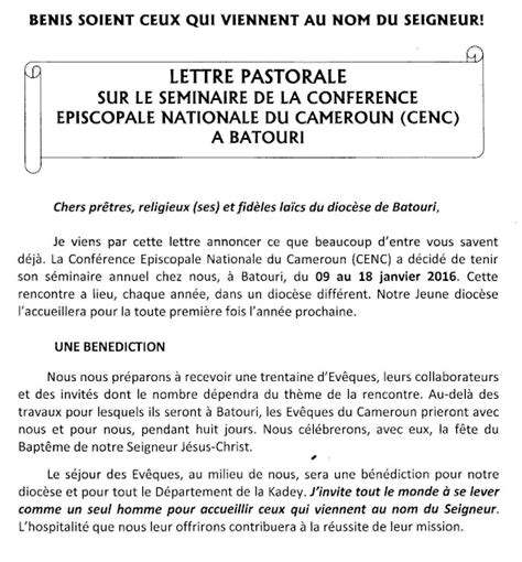 Le Diocese De Batouri Est Cameroun Lettre Pastorale Sur Le S Minaire