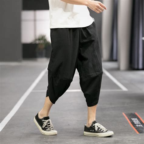 Men Harajuku Harem Pants Mens Summer Cotton Linen Joggers Pants Male