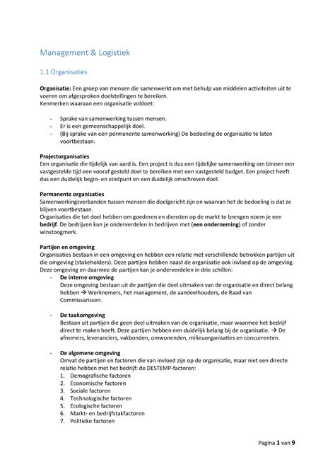 Samenvatting Management En Logistiek Hoofdstuk Management