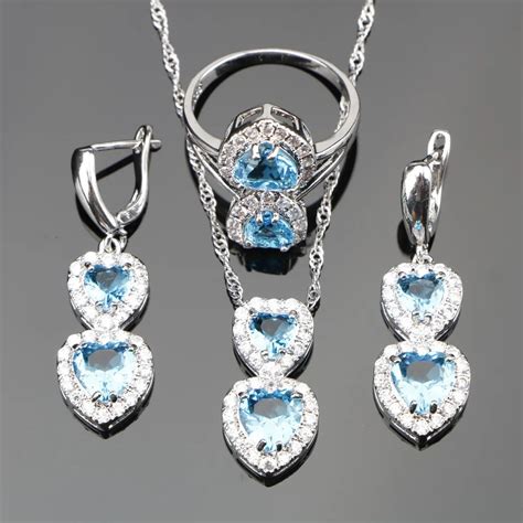 Buy 925 Sterling Silver Heart Blue Cubic Zirconia