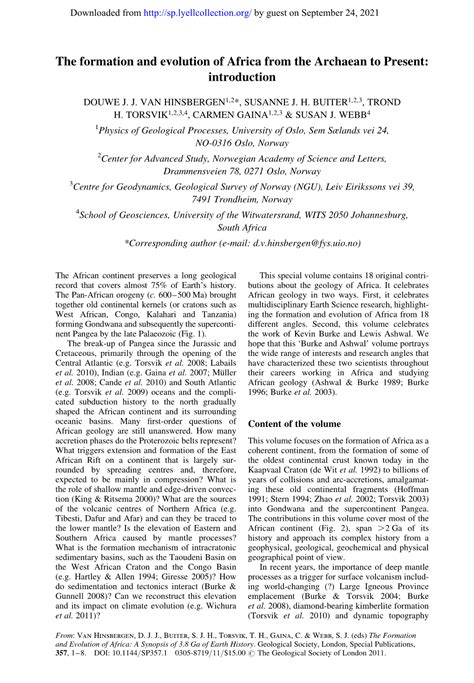 The Formation And Evolution Of Africa From The Archaean To Present