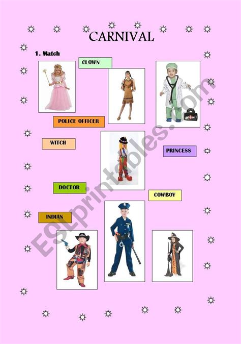 English Worksheets Carnival Costumes