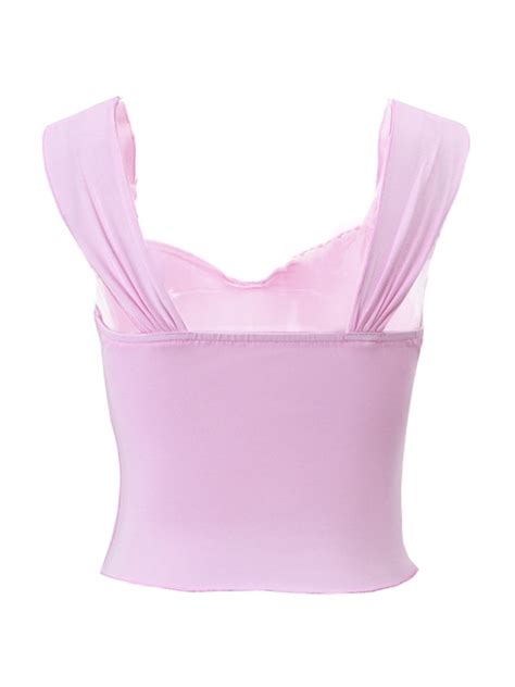 Emmiol Free Shipping Low Cut Pleated Fungus Tank Top Pink L In