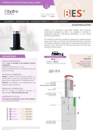 Technical Sheet Citeasy Mechanical Retractable Bollard Bornes