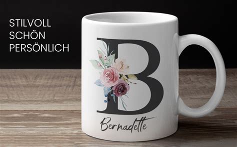 Personalisierte Tasse Keramik L Namens Tasse Mit Blumen Initial