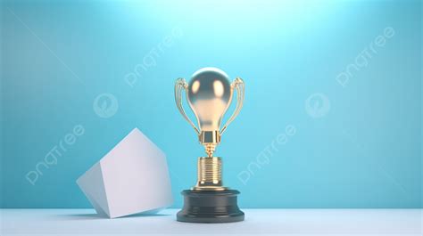 Light Blue Background With 3d Rendered Trophy Prize Badge And Light