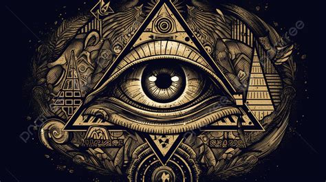 The Pyramid And All Seeing Eye Are In Gold On Black Background