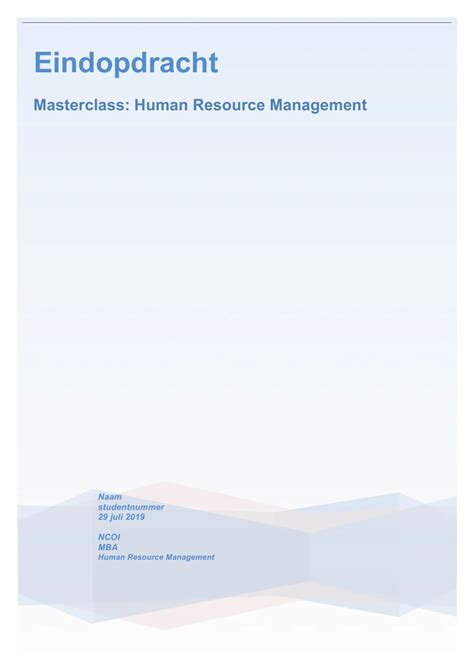 Ncoi Eindopdracht Masterclass Human Resource Management Cijfer