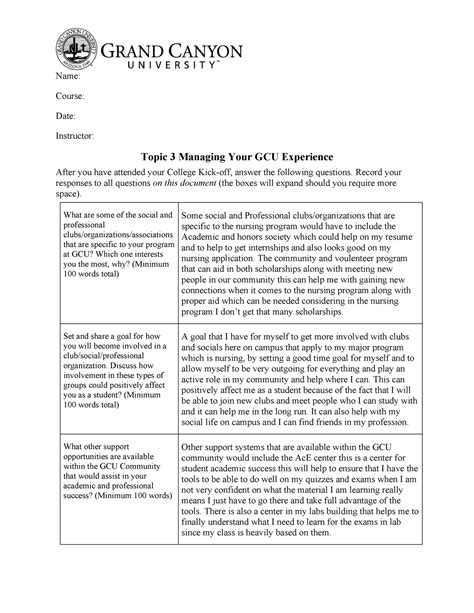 UNV 103 RS T3 Your GCUExperience Trad Name Course Date Instructor