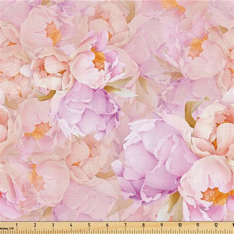 Ambesonne Floral Fabric By The Yard Vintage Watercolor Peony Art 2