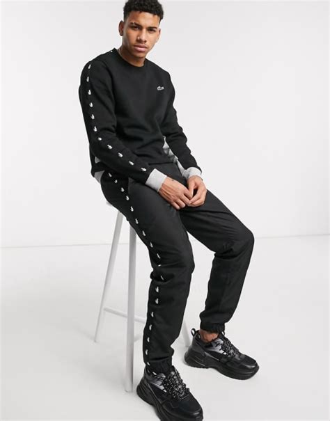 Lacoste Sport Taped Logo Tracksuit Set In Black Asos