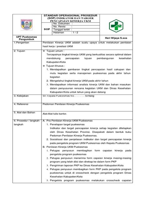 4 3 2 1 Sop Indikator Dan Target Pencapaian Kinerja Ukm Pdf