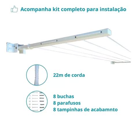 Varal De Parede Retratil Articulado Aluminio Grande At Mt R Em