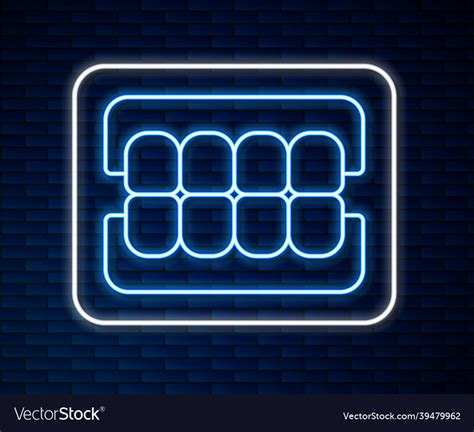 Glowing Neon Line False Jaw Icon Isolated On Brick