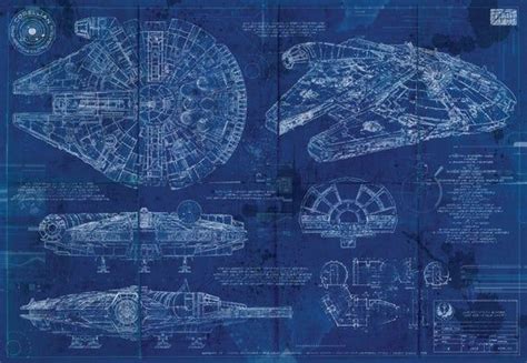 Millennium Falcon Star Wars Poster Blueprint Version 2 A2 420mm594 Or