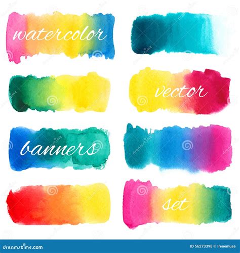 Watercolor Hand Painted Banners Set Stock Illustration Illustration