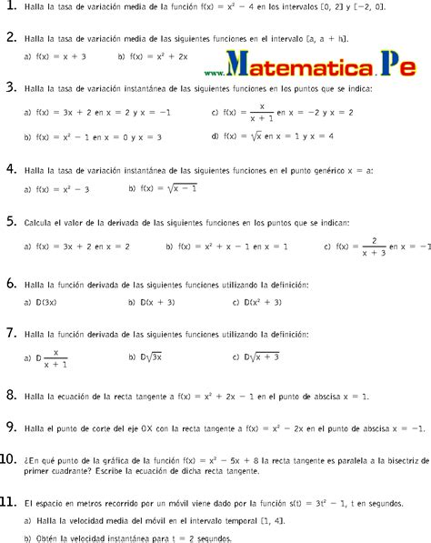 Derivadas Ejercicios Resueltos Matematicas 1 Bachillerato Pdf