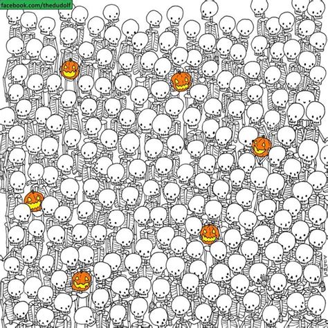 Hidden Characters in Cute Illustrations - Skulls and Pumpkins