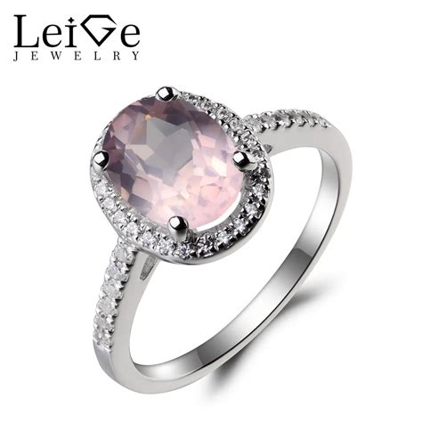 Leige Jewelry Halo Ring Oval Cut Pink Gemstone Anniversary Ring Natural