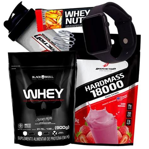 Combo De Suplementos Whey Black Skull Hipercal Rico Massa Kg Kit