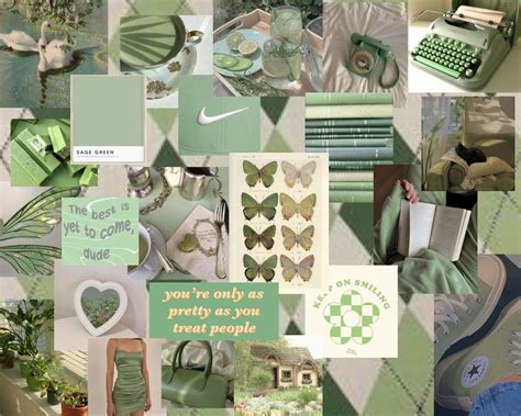 Sage green aesthetic collage wallpaper