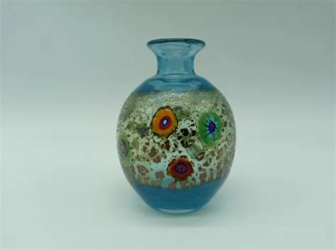 Vase Murano Verre Souffl Fond Bleu Murano Glass Italie Millefiori