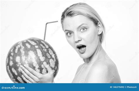 Watermelon Cocktail Beverage Girl Attractive Nude Drink Fresh Juice Whole Watermelon Cocktail