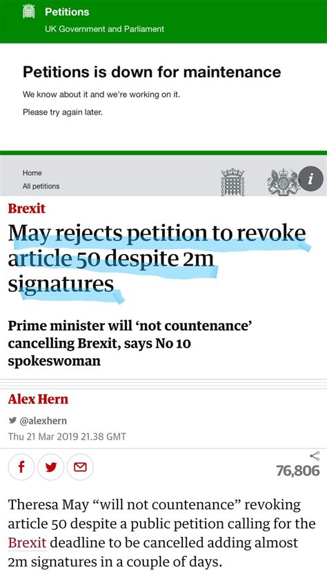 May Rejects Petition To Revoke Article 50 Despite 2m Signatures