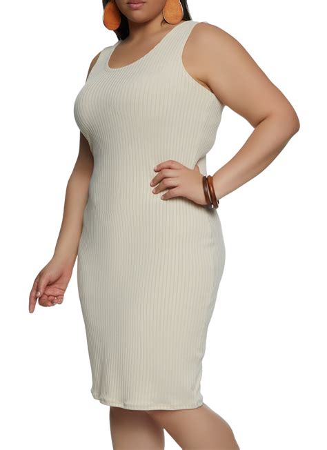 Plus Size Ribbed Knit Midi Tank Dress