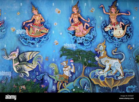 Thai Painting Blissful Himmavanta Land Of Mythical Creatures Stock ...