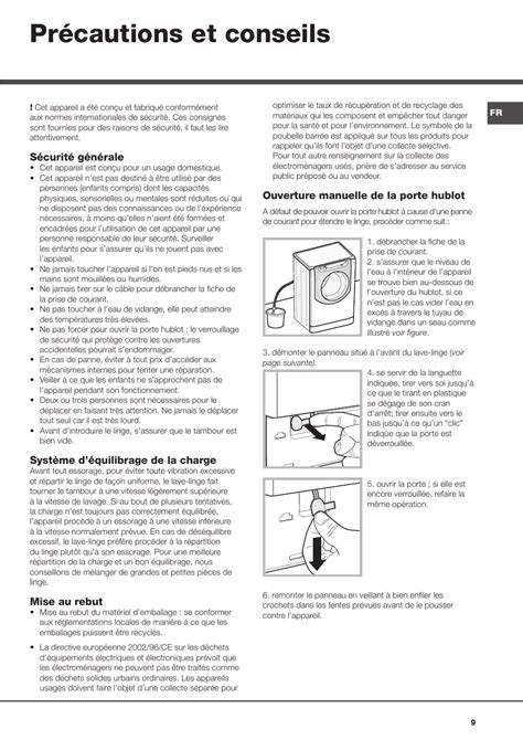 Précautions et conseils Hotpoint Ariston Aqualtis AQ113D 69 FR Manuel