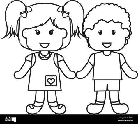 Little Boy And Girl Black And White Clipart