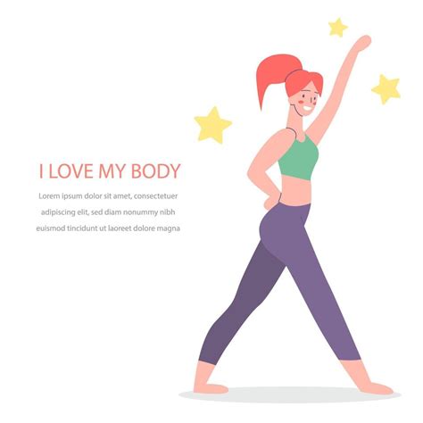 Happy Harmonious Girl She Stand In Pose Of Star Body Positive Love Your Body 21469962 Vector