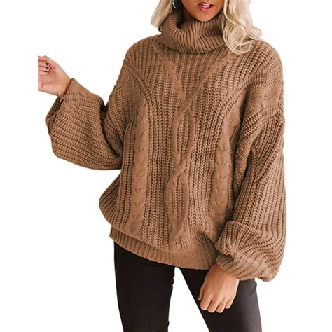 Fantaslook Turtleneck Sweater Women Chunky Cable Knit Oversized