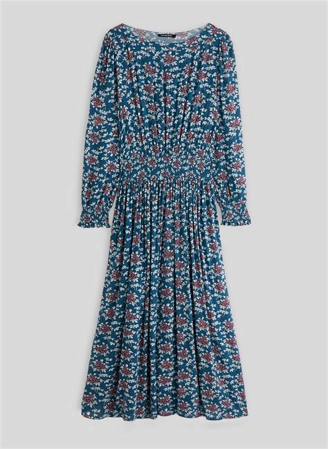 Monoprix Femme Robe Longue Taille Smockée Imprimé Floral Bleu