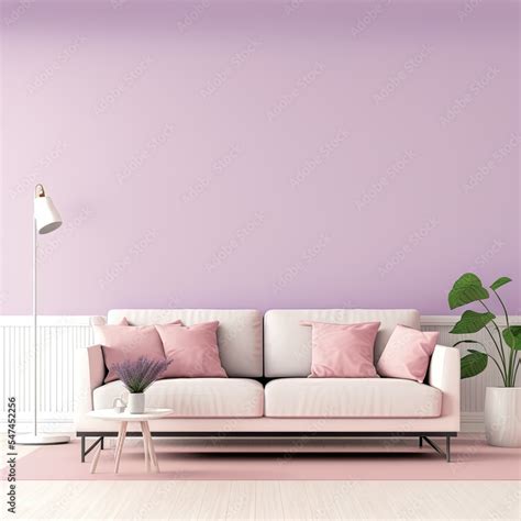 Horizontal Space With Bright Mockup Empty Painted Wall Very Peri Lavender Lilac Paint Color