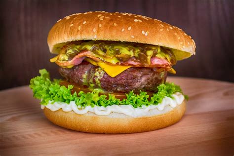 Burger On A Wooden Backgound Free Stock Photo - Public Domain Pictures