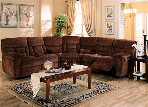 Brown Chennile Fabric Sectional Sofa W Recliner Seat