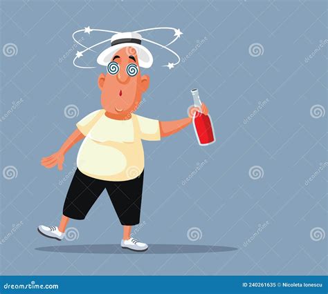 Drunk Man Feeling Dizzy Holding Wine Bottle Stock Vector Illustration